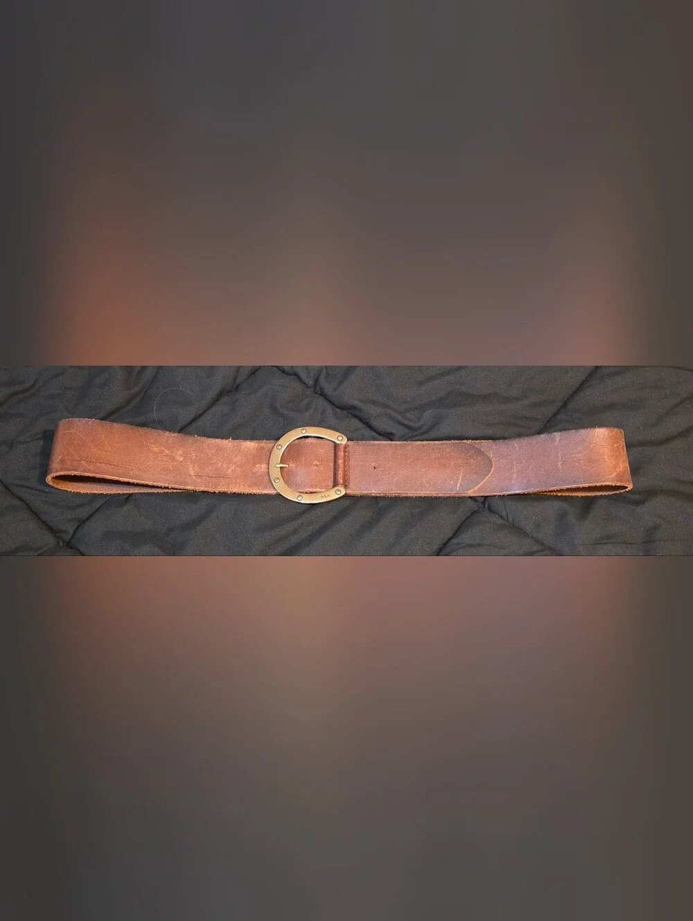 Ralph Lauren Dark Brown Leather Belt with Brass Horseshoe Buckle
